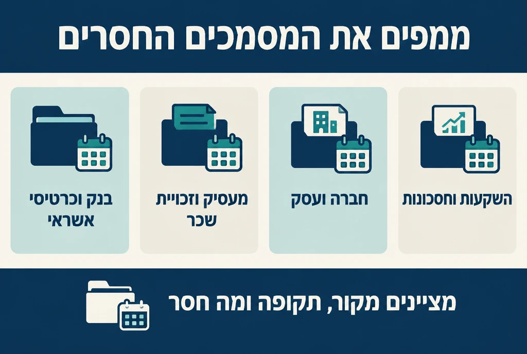 ארבעה מקורות למסמכים חסרים: בנק, מעסיק, חברה והשקעות